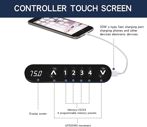 Miniatura 5 de Escritorio eléctrico de pie de 48 pulgadas con puerto de carga USB, escritorio de pie ajustable en altura con preajustes de memoria, amplio Marrón