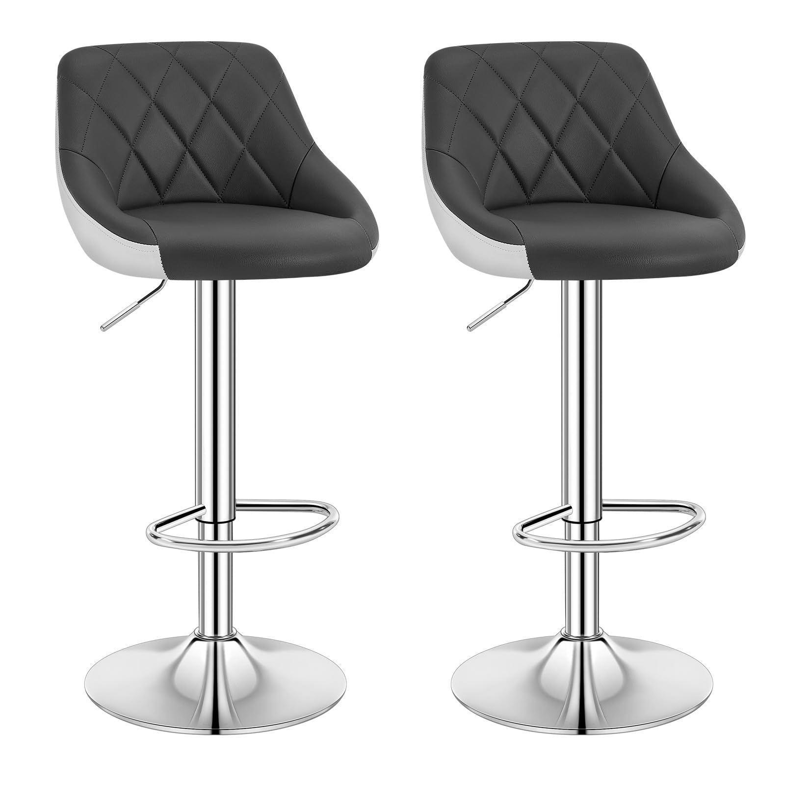 WOLTU Barhocker 2er Set, Hocker höhenverstellbar drehbar, gepolsterter Samtsitz/Kunstledersitz, mit Rückenlehne Fußstütze, rutschfest, für Küche Hausbar