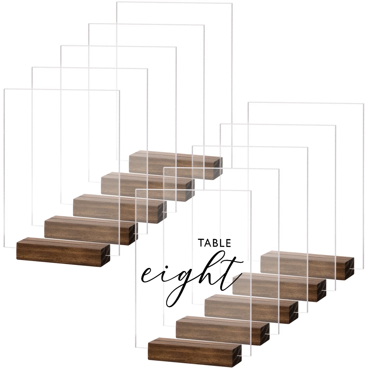 5x7 Inch Blank Acrylic Signs with Wood Stand-10 Pack Clear Acrylic Sheets with Wood Base, DIY Acrylic Sign Blank for Wedding Signs Table Numbers