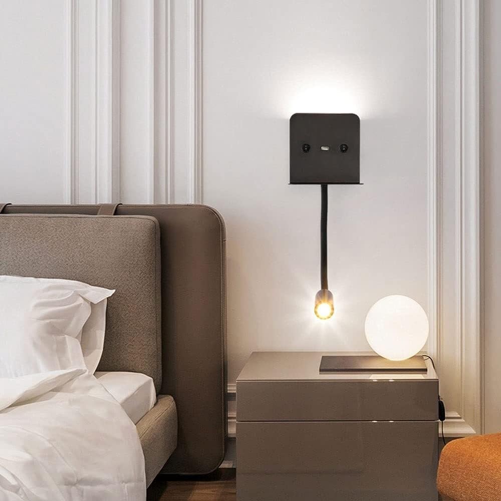 Elastyczna lampa ścienna LED z łabędzią szyją, nowoczesne oświetlenie wnętrz z portem ładowania USB, do sypialni, biura, jadalni, korytarza, schodów, restauracji