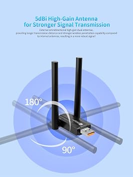 USB Wireless Network Adapter, AX900Mbps USB WiFi 6 Adapter for PC/Laptop | 2 x 5dBi Antenna, Bluetooth 5.4, Dual Band 2.4/5GHz, 802.11ax, WPA3, Windows 11/10/8.1/8/7
