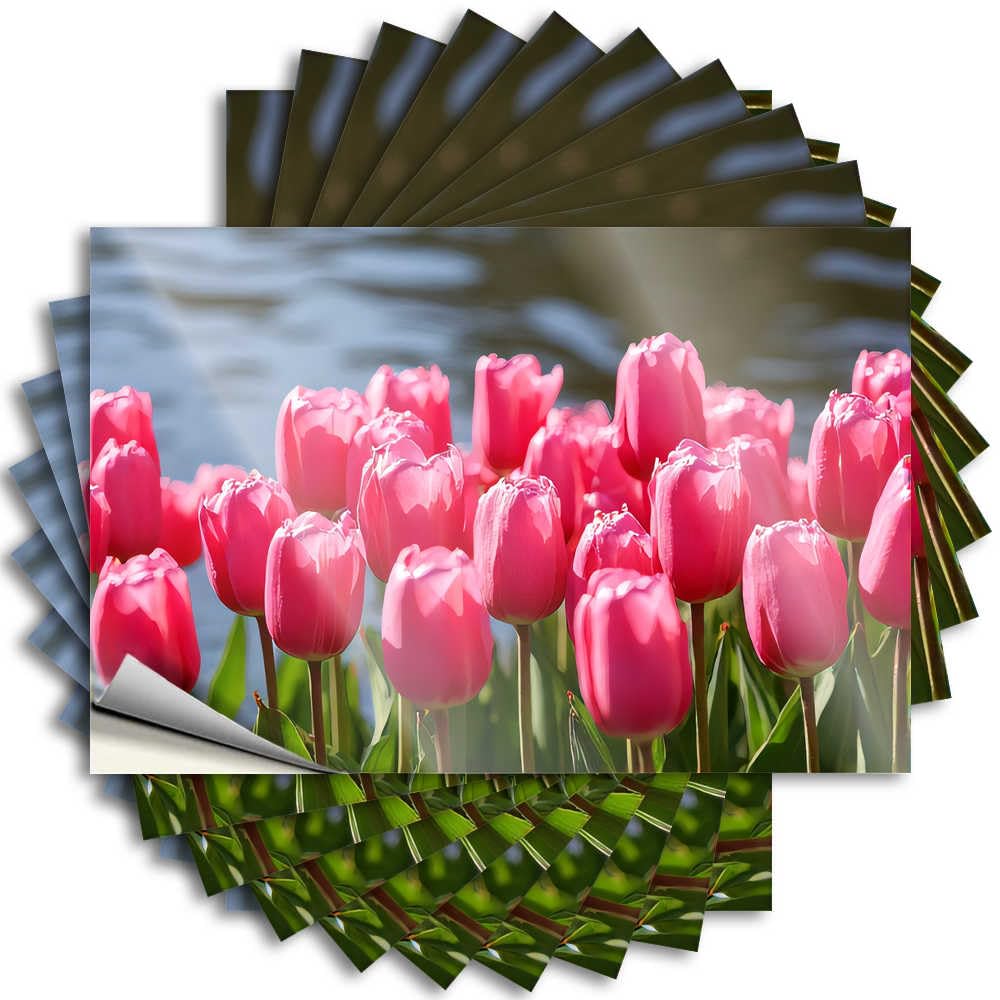 Abipuir Prank Stickers Pink Tulips by The Water Stickers 10Pcs Car Decals Car Bandaid Sticker(6X9CM)