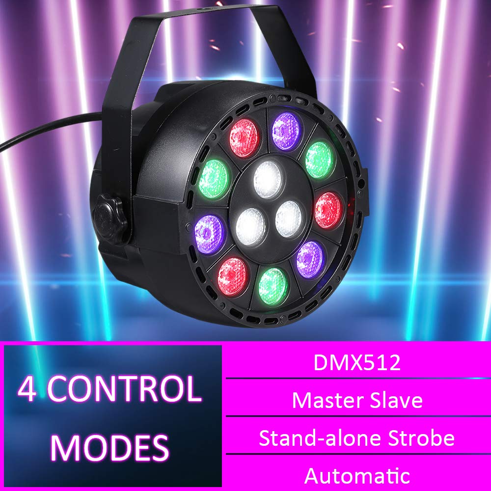 Lixada AC 90-240V Luci del Palcoscenico 12 LED RGBW Par Lights 8 Canali Miscelazione del Colore Luci di Scena con DMX Strobe e Modalità audio Attiva per Discoteca Festa Natale Wall Wash