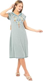 فستان نسائي من القطن المضلع بتطريز ملون، ملابس نوم مريحة بأكمام قصيرة، قماش صيفي ناعم خفيف الوزن، مثالي للارتداء في المنزل والنوم