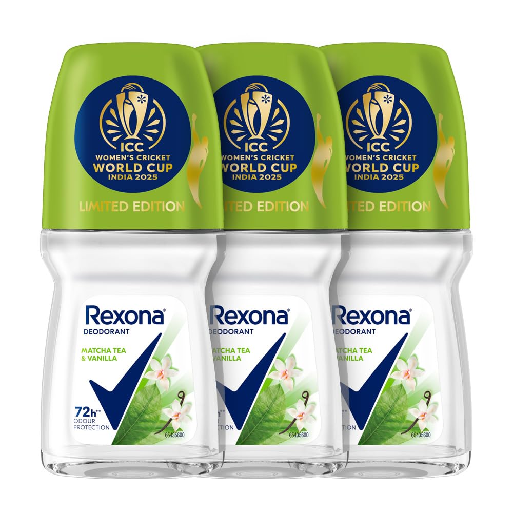 Rexona Matcha Tea & Vanilla Antiperspirant Roll-On | for Women | 72H Odour Protection | Limited Edition Pack - ICC Women’s Cricket World Cup India 2025 |50 ML (Pack of 3)-image-37