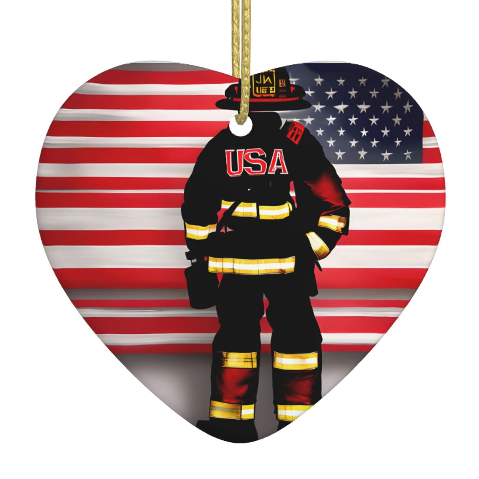 Nbtghga White Red Stripe Firefighter Usa Flag Print Christmas Ornaments, Ceramic Hanging Ornament, Xmas Tree Decoration, Holiday Home Decor