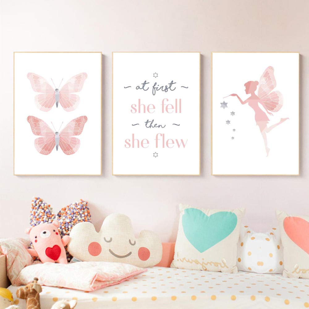 TougMoo Little Fairy Butterfly Canvas Painting Nordic Posters And Prints Wall Art Scandinavian Wall Picture For Girl Room Bedroom Decor 30 * 40cm