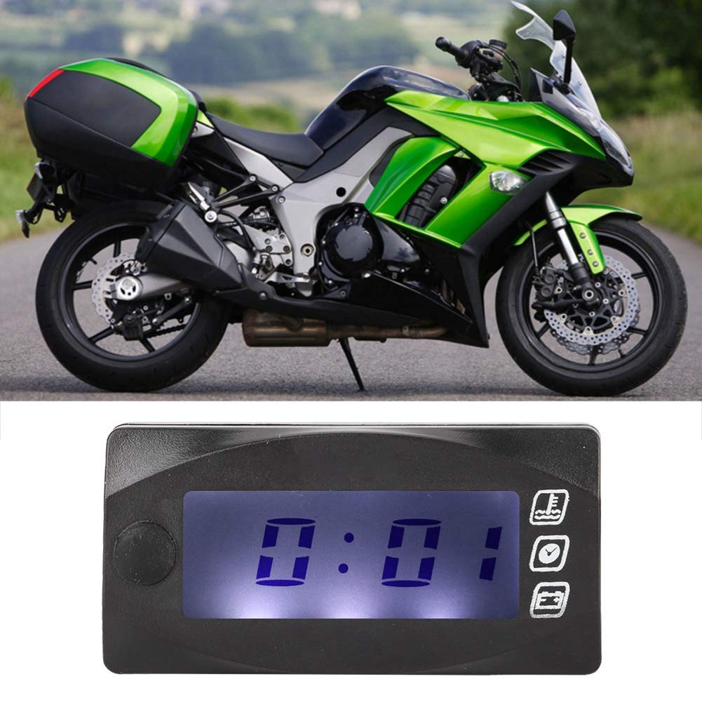Termometro per Moto Misuratore di Tensione Misuratore di Temperatura 'Acqua Display Digitale del Tempo 3 in 1 ABS Multifunzionale Nero Antiurto Resistente all'Usura per
