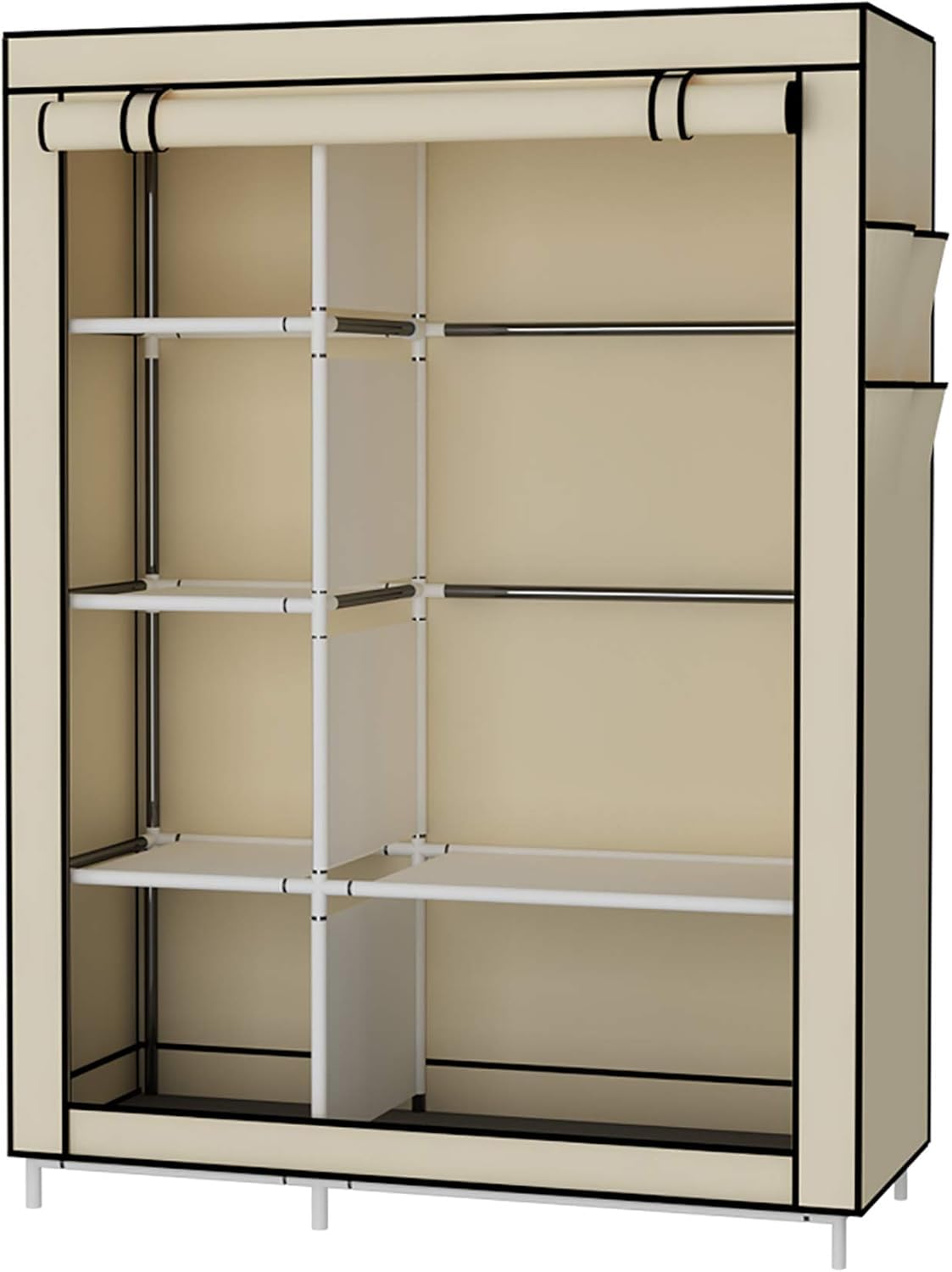 Armadio Portatile in Tessuto, Cabina Guardaroba con 2 Ripiani e 3 Cassetti, Beige, per Soggiorno, Camera da Letto, Sala da Pranzo, Cucina, Bagno