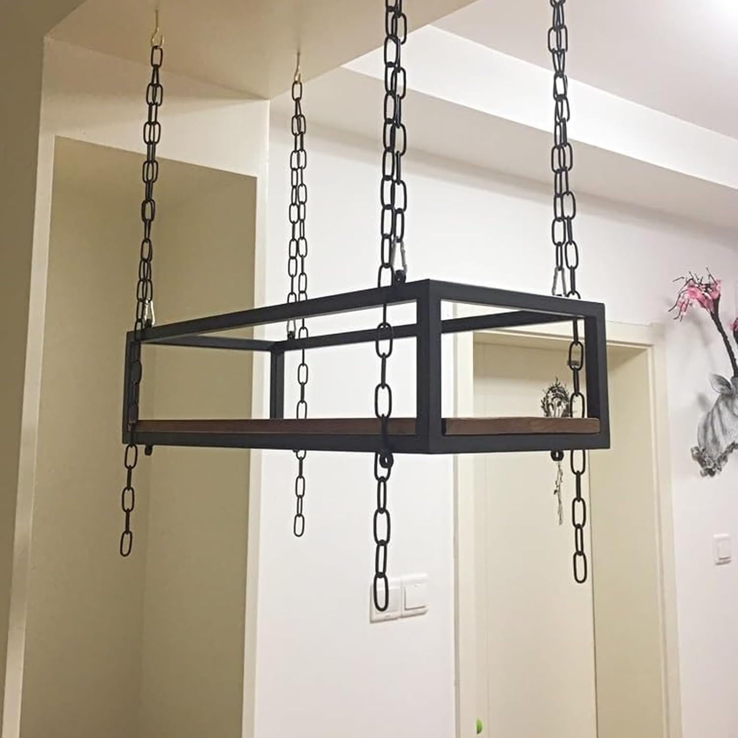 Ceiling Wine Glass Rack Hanging with Holder Shelf Industrial Bottle Holder Metal Height Adjustable Wall Mounted Rack,Wall Shelf,Wine Rack：Ceiling Hanging Shelf, Industrial Hanging Wall Shelv