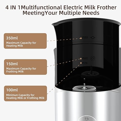 Miniatura 4 de Espumador de leche, vaporizador de leche 4 en 1, espumador de leche instantáneo de 12 onzas, calentador de leche para café, máquina de espuma fría,