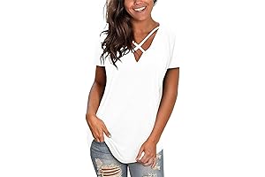 brand esobo Womens T-Shirts 2024 Summer Criss Cross Low-Cut V-Neck Tops