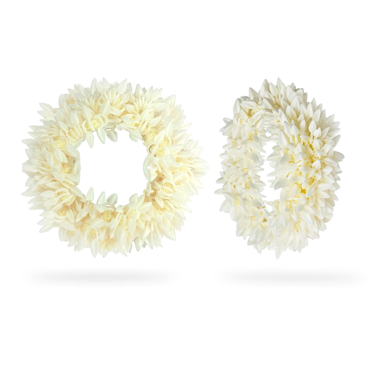 FusionCart (2 Pcs) Scented Mogra Gajra Hair Accessories For Women & Girls - Hair Flower Bun Artificial Fake Gajra Scrunchies Rubber Band - Premium & Voluminous, White-image-2