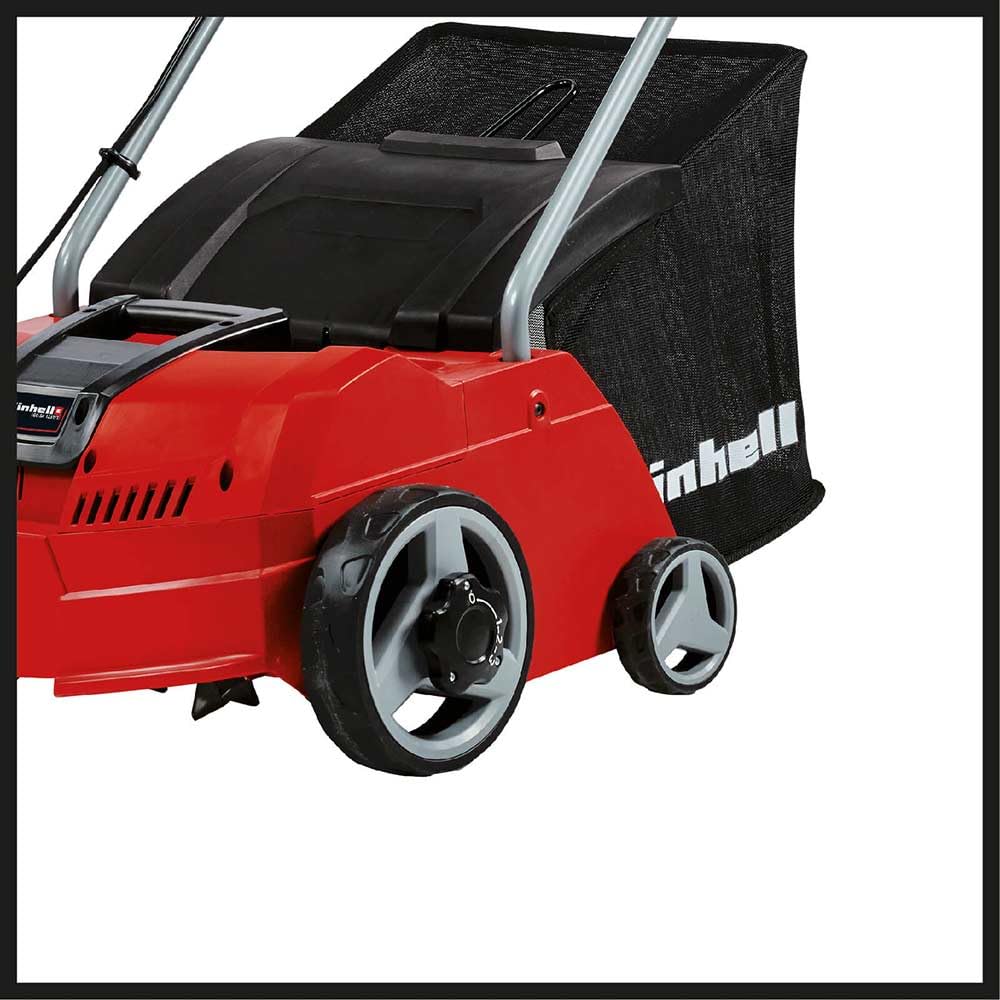 Einhell - Escarificador y aireador eléctrico para césped, 1200 W, 28 L, Cable de 10 m, 3 Profundidades de Trabajo, escarificador y aireador cambiables - GC-SA 1231/1 rastrillo de eliminación para