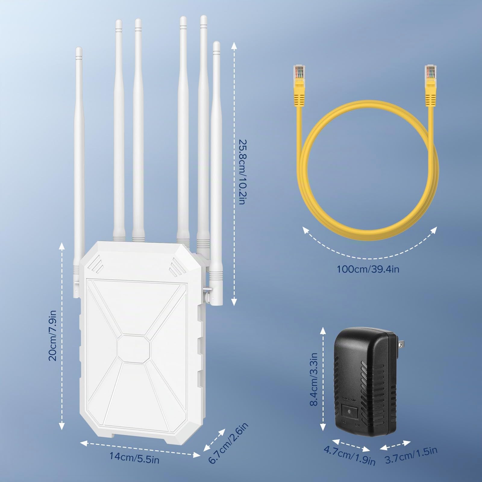 N300 Repetidor WiFi Exterior con 6 Antenas, Amplificador WiFi Exterior de Largo Alcance, Resistencia A La Intemperie Ip67, Amplificador Compatible con PoE Pasivo, para JardíN, CáMara