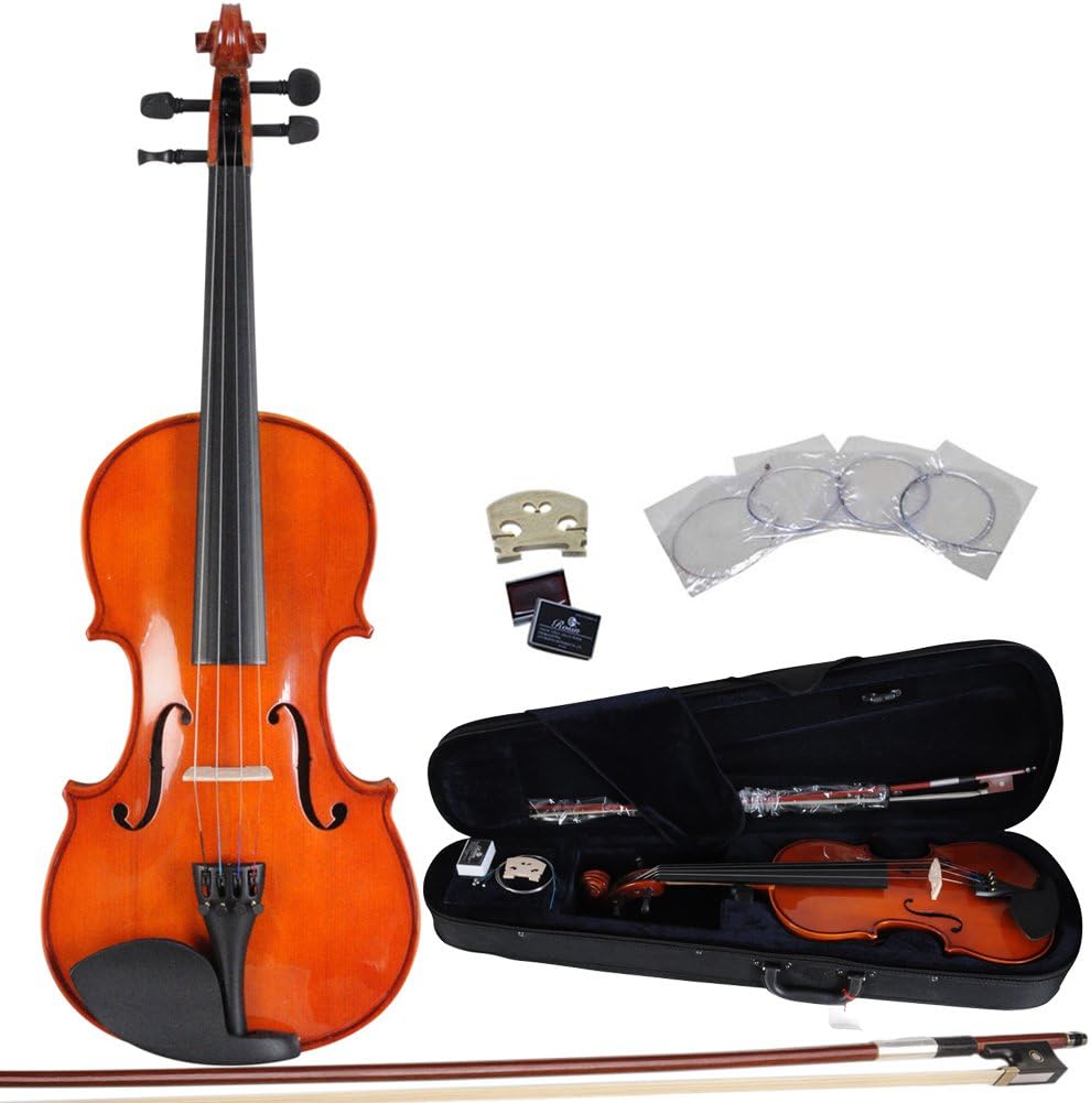 ADM 1/16 Size All Solid Handcrafted Student Violin Starter Kits, Red Brown lacquer finish