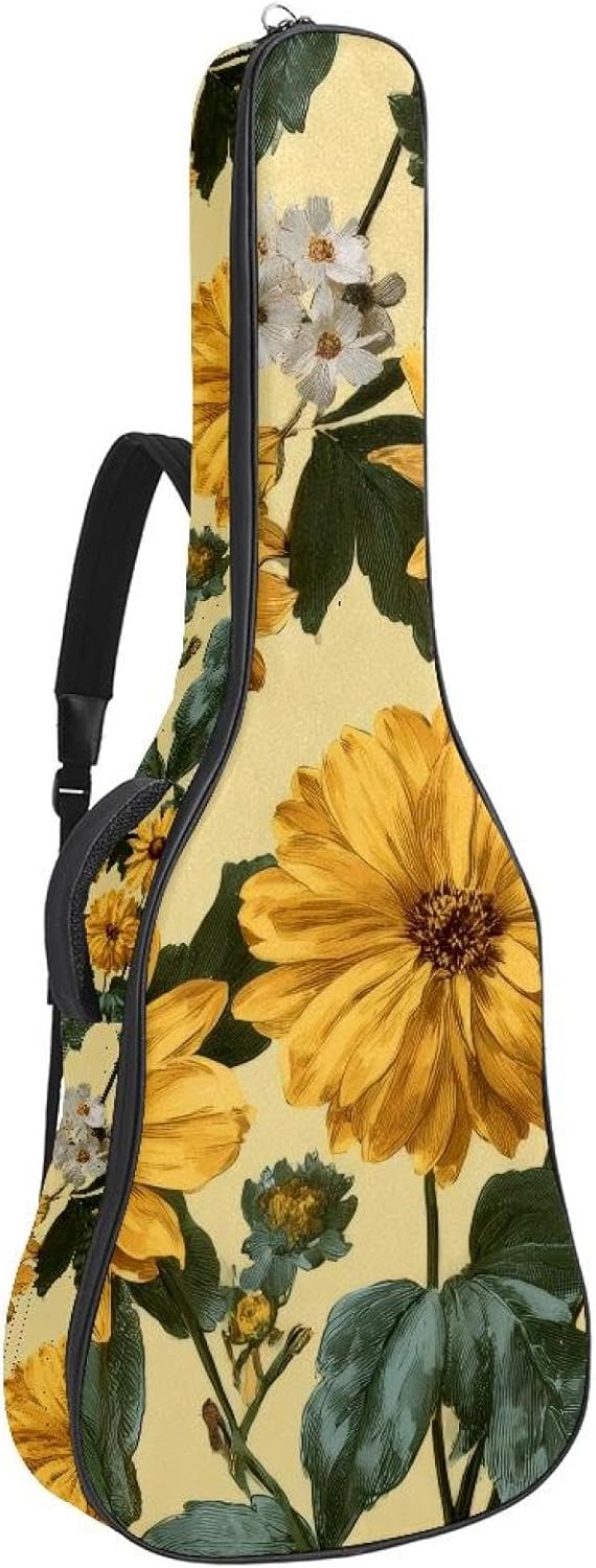 Acoustic Guitar Gig Bag 10mm Thick Padding, Soft Waterproof Guitar Case with Adjustable Backpack Straps for 40-42 Inch Guitar, Vintage Flowers Floral Pattern