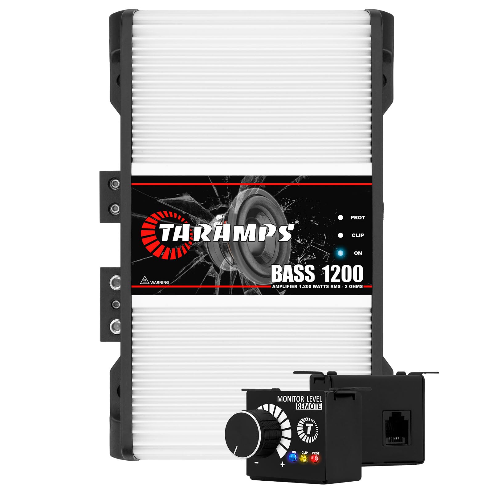 Taramps BASS 1200 1 Ohm 1 Channel Mosfet Amplifier 1200 Watts RMS, Monoblock, Crossover, Bass Boost, RCA/High Level Input, Class D, Car Audio System Monitor Level Remote Included, Great for Subwoofers