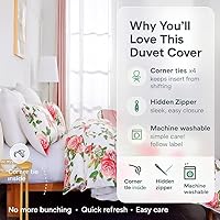 Vista 2 de DaDa Bedding - Juego de funda de edredón con diseño floral de rosas románticas, precioso jardín de primavera rosa con fundas de almohada, flores