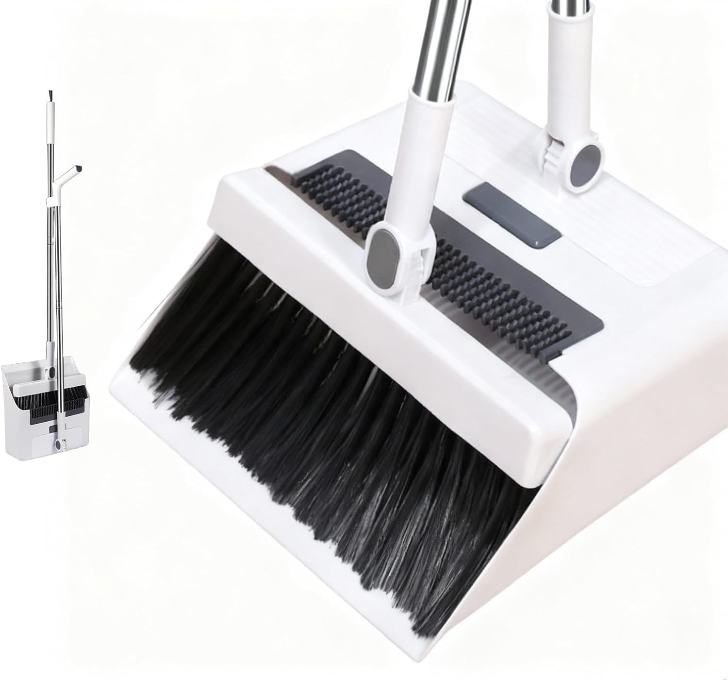 Upgrade Broom with Dustpan Combo Set,Long Handle Self-Cleaning Dust Pan and Brush Set 4-Row Dense Bristles,Indoor Broom Set (White) Upgrade Broom with Dustpan Combo Set,Long Handle Self-Cleaning Dust Pan and Brush Set 4-Row Dense Bristles,Indoor Broom Set (White)