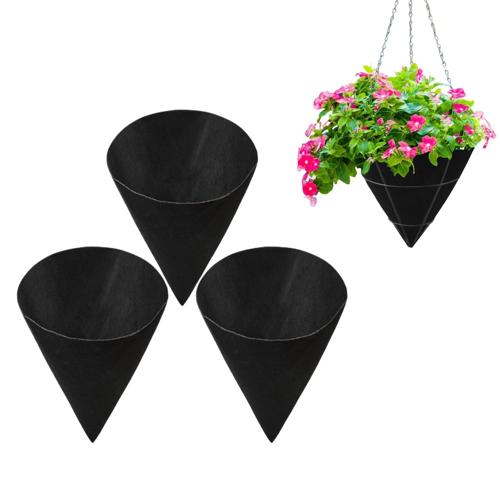 Cone Shaped Hanging Basket Liners12/14/16 Inch - 3pcs Planter Liners for Outdoor Plants, Felt Flower Basket Liners | Hanging Baskets Inserts for Garden