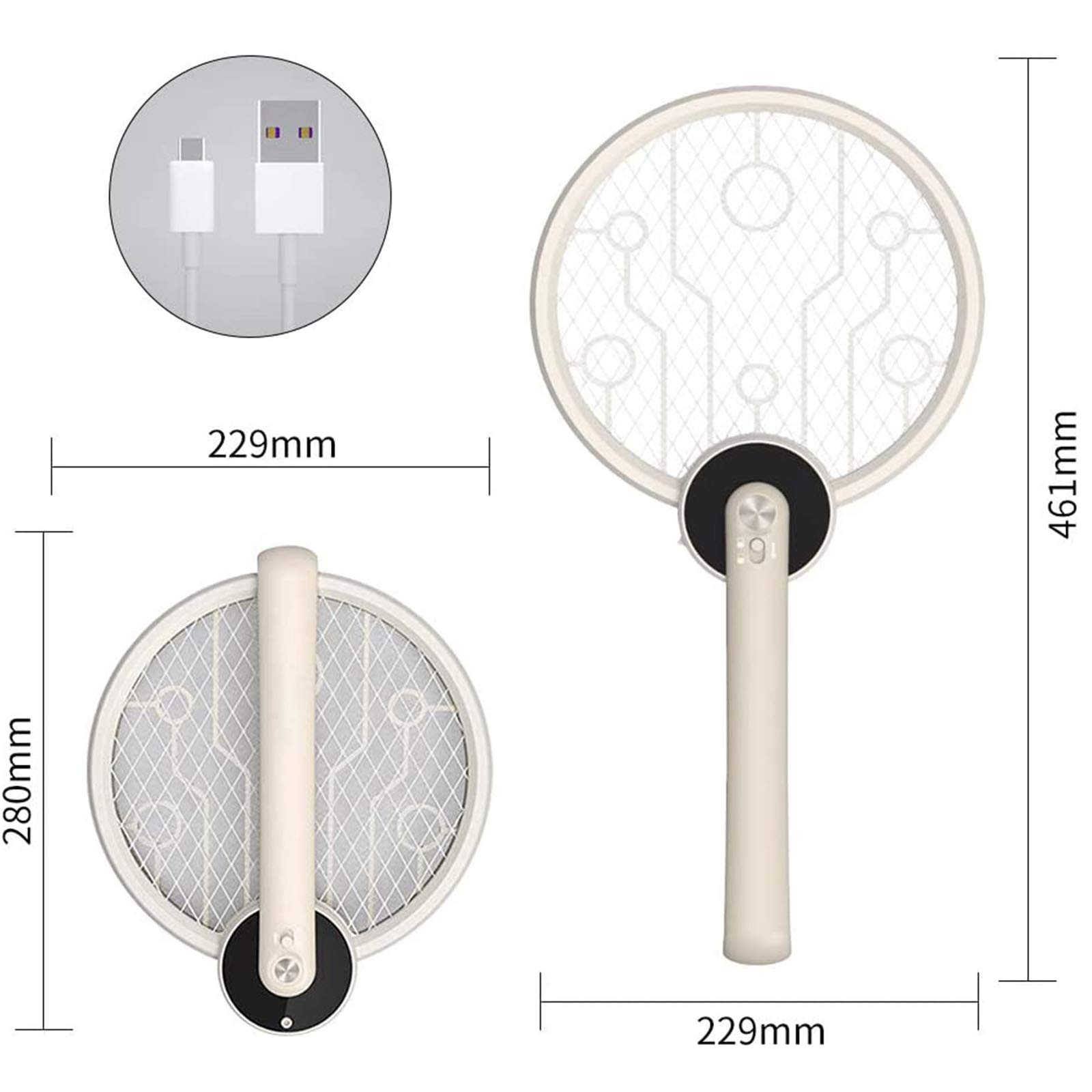 Racchetta Elettronica Fly Swatter, Racchetta Pieghevole e Lampada Anti-Zanzara con Luce UV, Illuminazione a LED, USB Ricaricabile, 3 Strati di Rete di Sicurezza, Perfetta per Interni ed Esterni