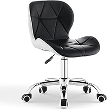 CLIPOP Bürostuhl ohne Armlehne, Drehstuhl 360°, Schreibtischstuhl mit Rollen, höhenverstellbar, bis 120 Kg belastbar, für Arbeitszimmer, Schlafzimmer, Homeoffice, Schminkbereich, Schwarz+Weiß