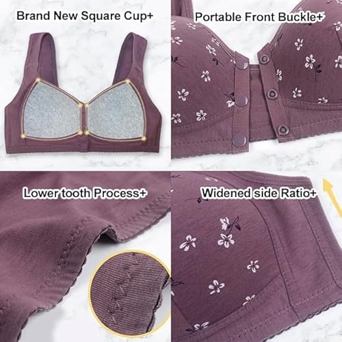 Onlystory Daisy Bras For Older Women No Underwire Front Closure Comfort Senior Wireless Snap Closing Bra Purple 38D thumb #3