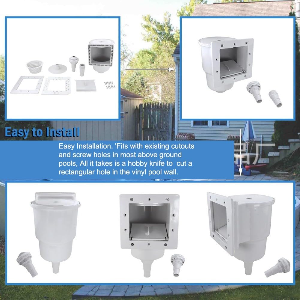 Kit skimmer per piscina fuori terra, apertura da 15,2 cm, set completo con piastra frontale e raccordi in plastica, facile installazione per la maggior parte delle principali marche per