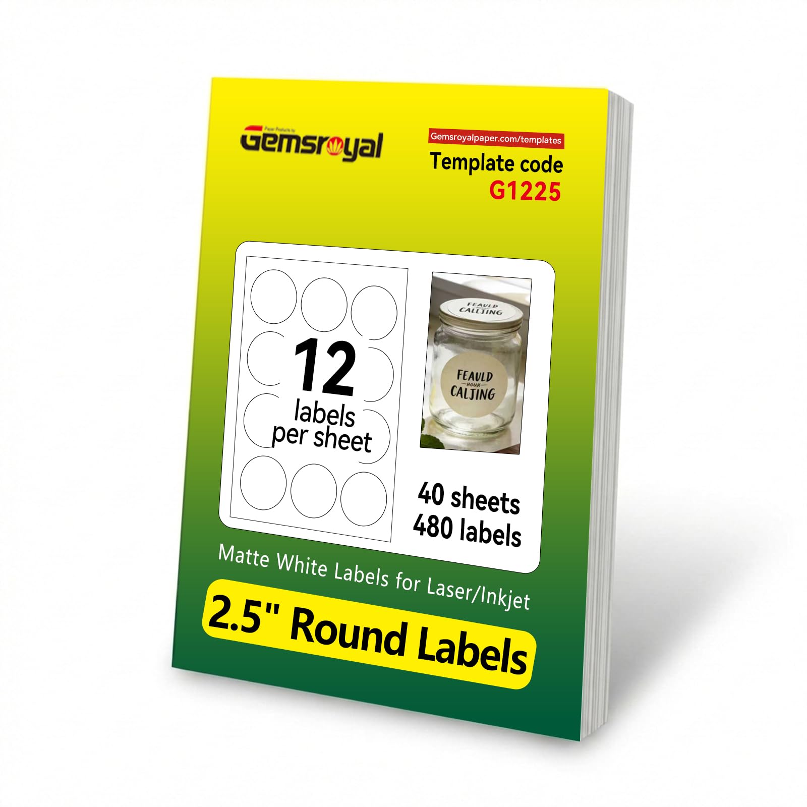 Gemsroyal 2.5" Round Labels Printable,Matte White Circle Stickers for Inkjet & Laser Printer,Permanent Adhesive Blank Sticker Paper,40 Sheets,240