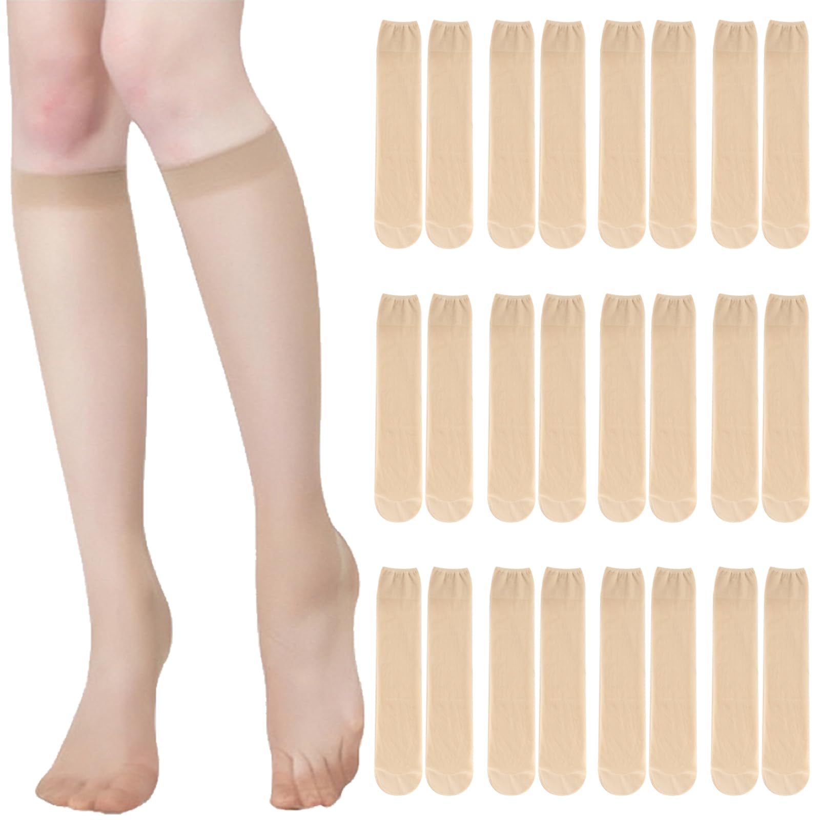 MLPKOI 12 Pairs Knee High Socks Extra Long Smooth, Pop Socks Ladies Knee-highs Breathable, Light Skin Color Women's Knee Stockings, High Tights Sheer Nylon Stockings For Women
