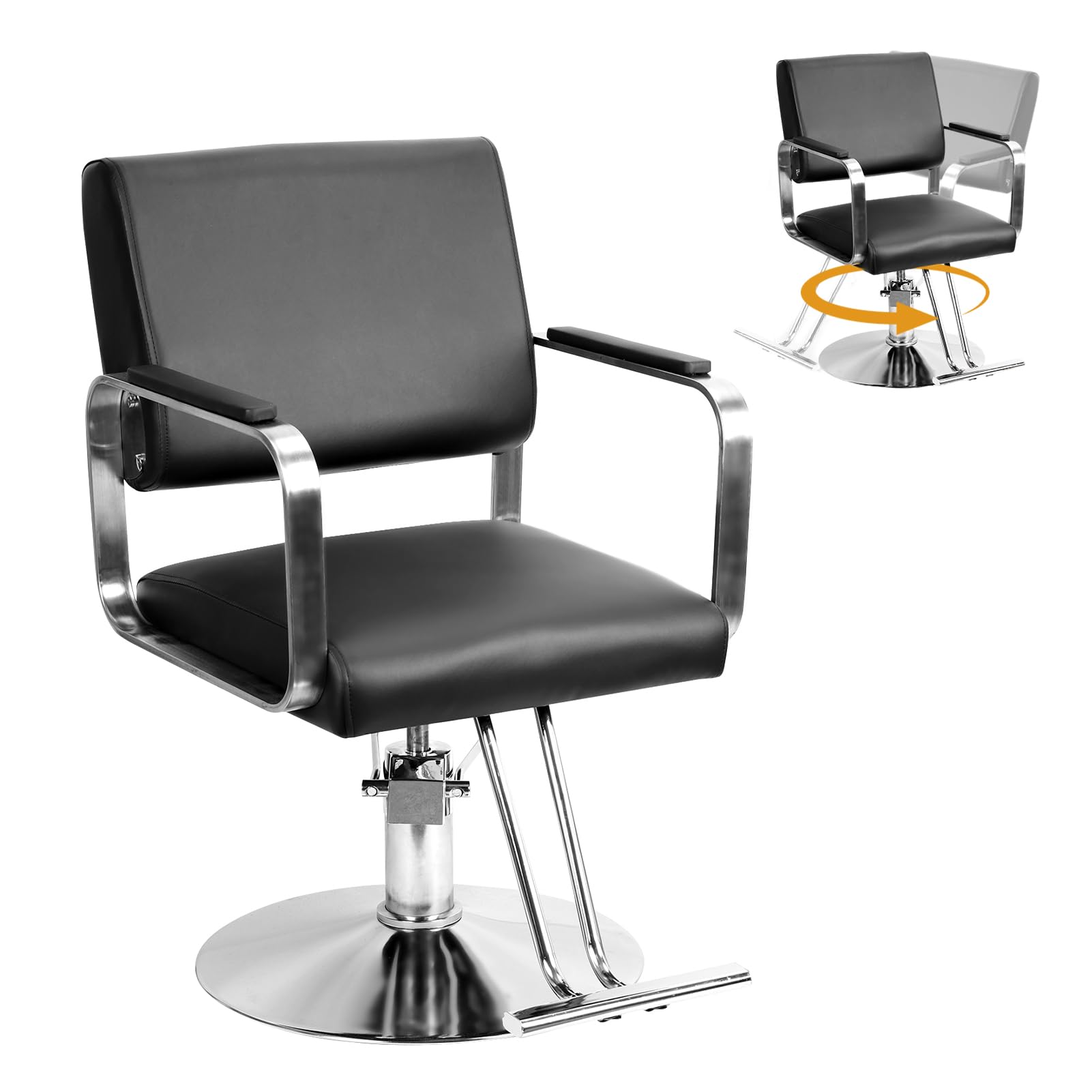 Hydraulischer Friseurstuhl für Barbershop & Salon – Höhenverstellbar & 360° Drehbar, PU-Leder-Oberfläche,Bedienungsstuhl belastbar bis 150kg, Ideal für Barbershop, Salon ﻿ (Schwarz)