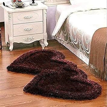 SR Handloom Heart Shaped Polyester Rug Runner Soft Bed Runner for Bedroom, Hall & Living Room (Brown(Coffee))