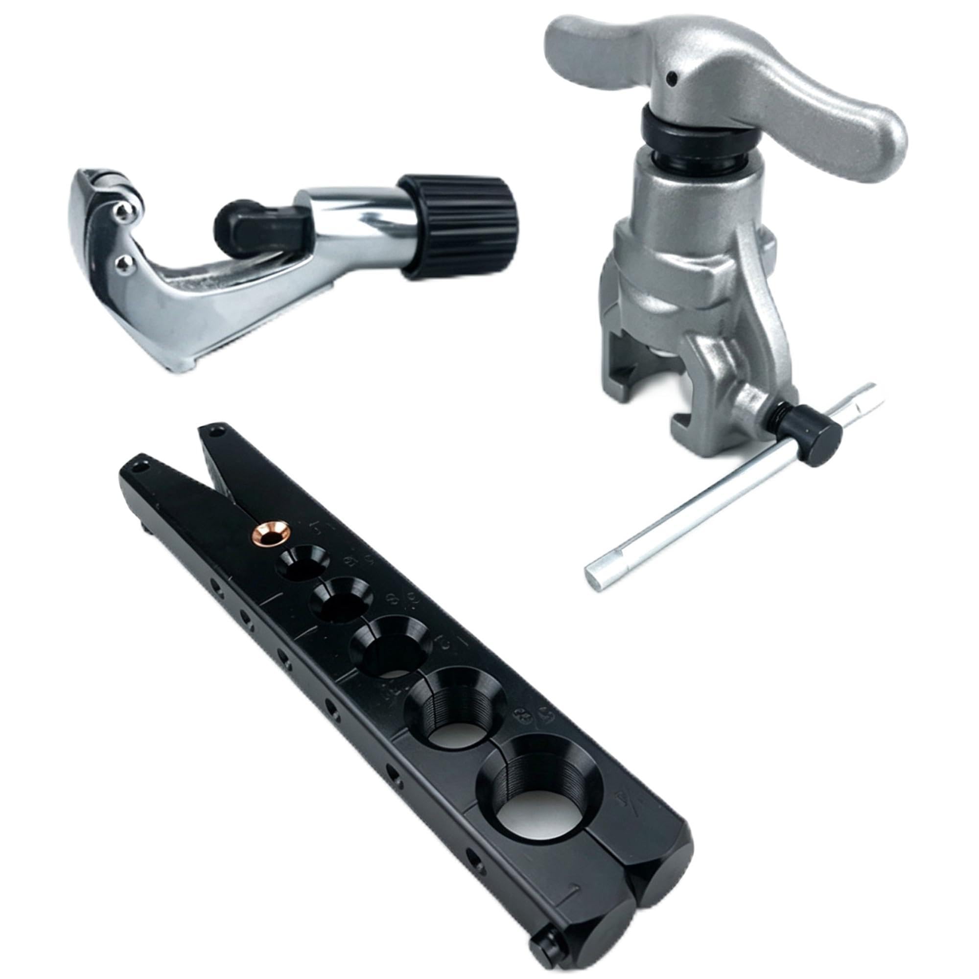 SYH&AQYE Bördelwerkzeug-Set, exzentrisches Einzel-Bördelwerkzeug mit Rohrschneider und Zylinder-Entgratungswerkzeug für Messing-Kupfer-Aluminium-Rohre, Kühlung