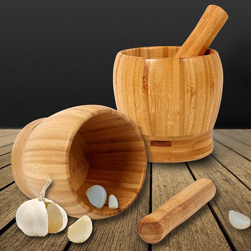 Pestle and Mortar Wooden Set Wooden Spice Pepper Crusher Herbs Grinder Garlic Mixing Bowl Kitchen Tool