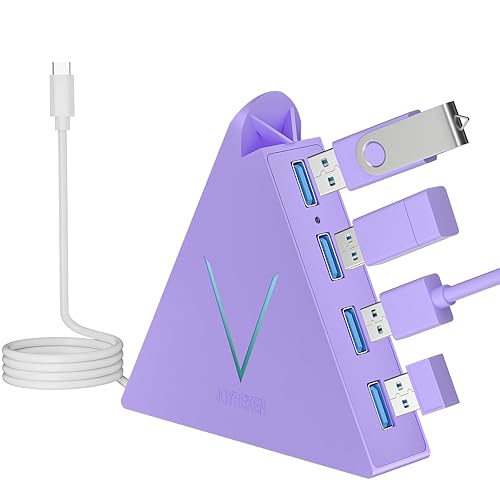 JoyReken USB C Hub, USB Type C to 4-Port USB 3.0 Adapter for MacBook, Surface, Laptop, Flash Drive, Mouse, Keyboard, HDD (2ft, Light Purple) - 2ft - Light purple USB C HUb