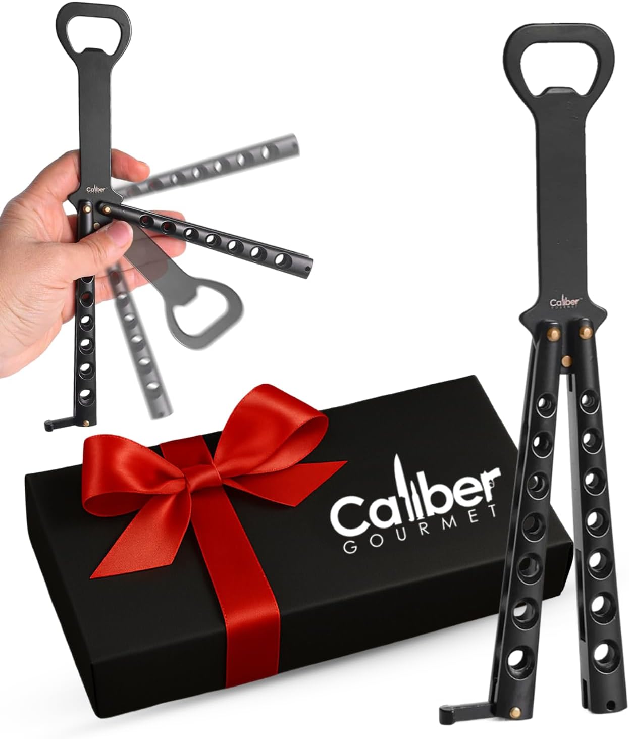 Butterfly Knife Bottle Opener | Cool Balisong Trainer Butterfly Knife Trainer Multitool Beer & Bottle Opener | Bartender Supplies | Perfect Bar Key Tool | Tactical Bar Tool - Black