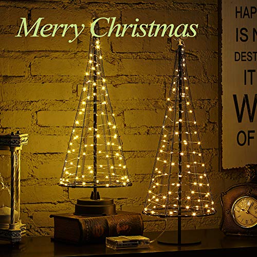 Metallic Lamp,Table Decorative Lights, Gift Ideas,85 Warm White Leds On Copper Wire, Trees With Flat Plate And Battery House Outside For Indoor, 16.73 Inch Tall, Black L #TOP6
