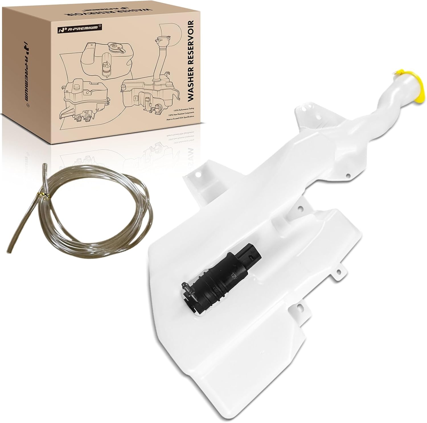 A-Premium Windshield Washer Reservoir Tank Assembly Compatible with Ford Mustang 2015 2016 2017 - with Cap & Washer Pump