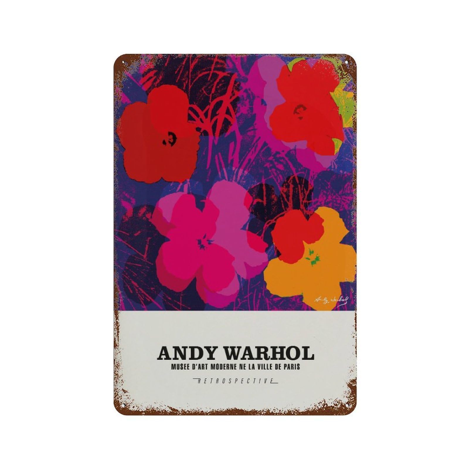 xiaoxiaoshen Andy Warhol Flowers Pop Exhibition Wall Decor Art Metal Tin Poster Modern Home Decor Art Home Bar Shop Decorations Vintage Sign 30x20cm