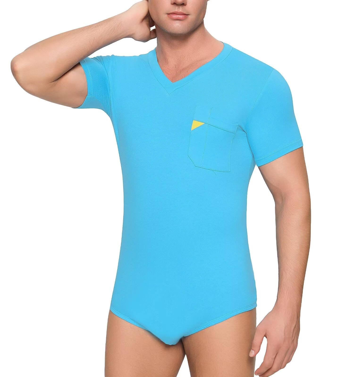 Landofgenie Męska piżama bawełniana z dekoltem V Męskie Bodysuit Romper