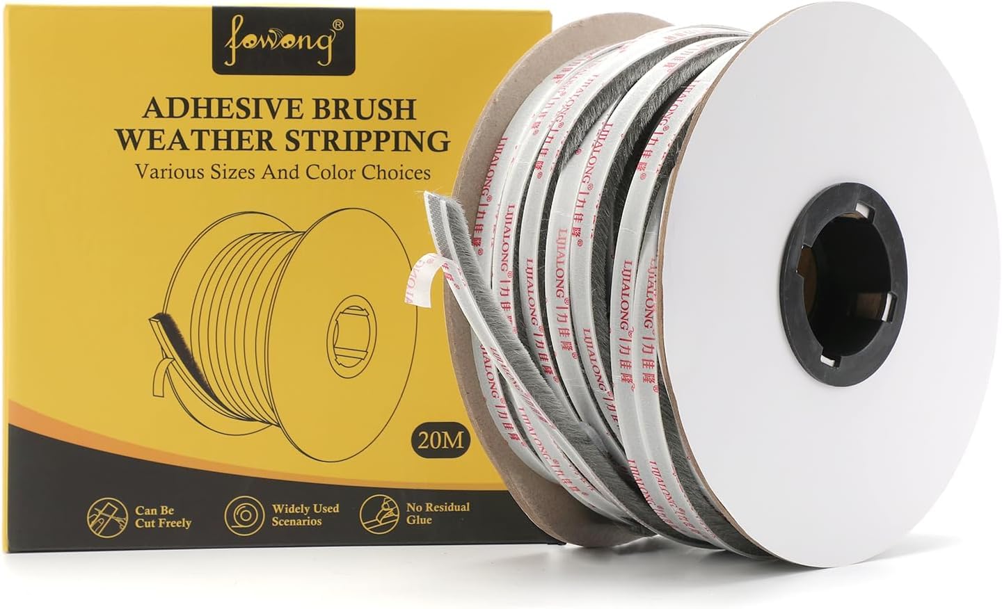 fowong Draft Excluder for Windows Weather Stripping 20m(L) x 9 mm(W) x 9mm(T) Draught Excluder Tape Brush Seal Tape for Sliding Doors and Windows Stop Drafts and Save Energy