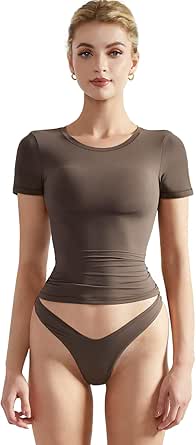 SUUKSESS Women Double Lined Fitted Basic Tee Crew Neck Short Sleeve Crop Top
