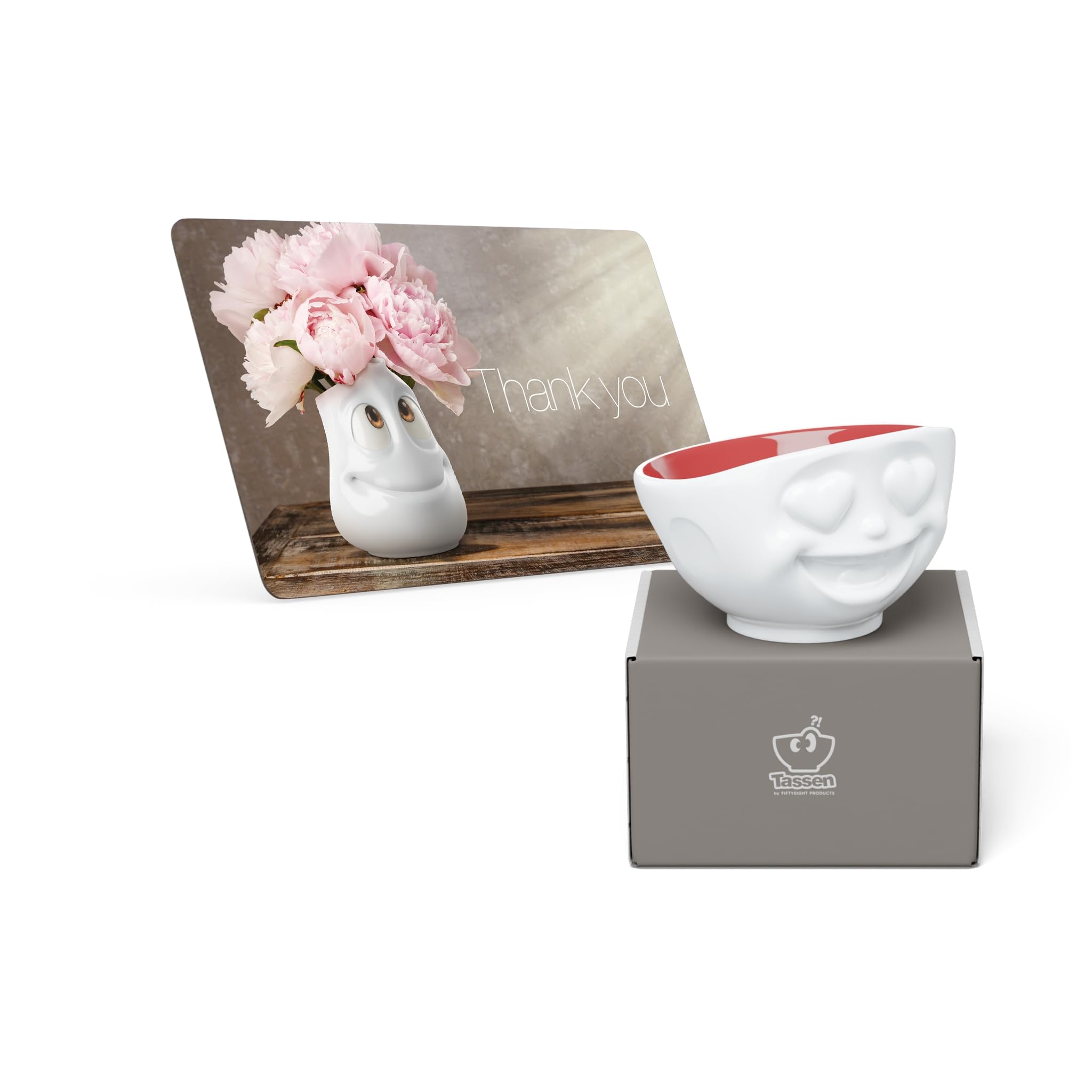 FIFTYEIGHT PRODUCTS Muttertag Schale Herzlich 500ml innen Rubin & Frühstücksbrettchen Thank you