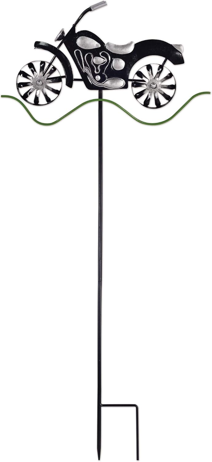 Sunset Vista Designs Everyday - 41-Inch Decorative Wind Spinner Garden Stake, Black Motorcycle
