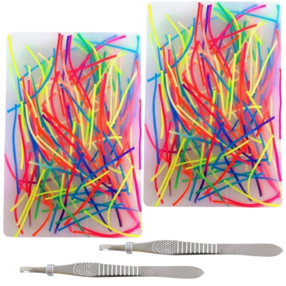 2Pcs Picky Pad Skin Picking Fidget Toys with Beads &Tweezer Silicone Sensory Toys Hair Picking Fidget for Release Anxiety Stress Relief for Trichotillomania Portable Fidget Pad for Travel (K) — image 1