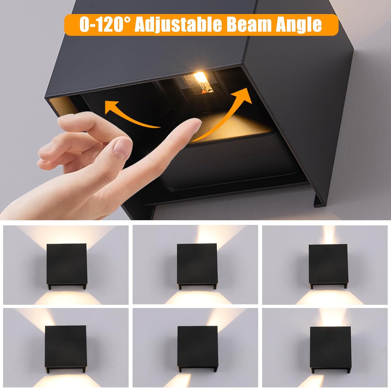 4 Pack Outdoor Wall Sconces, Modern Square Up and Down Exterior Wall Lights, 12W LED Porch Light Fixtures, IP65 Waterproof Black Wall Mount Lighting, 3000K Warm White for House Garage Patio