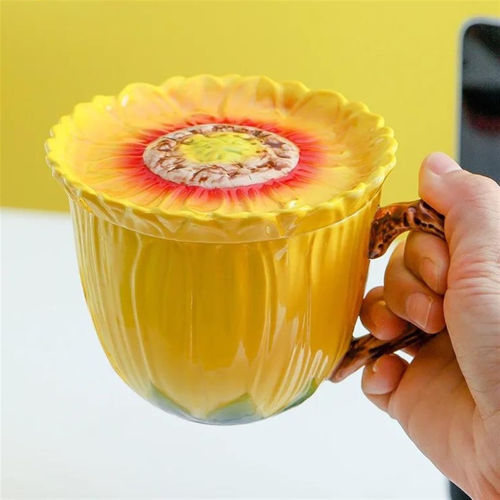 Teetassen-Sets Home Office Große Kapazität Tasse Kreative Keramik Sonnenblumen Becher Frühstück Milch Mit Deckel Paar Nachmittag Tee Kaffee Set Reise-Teeset