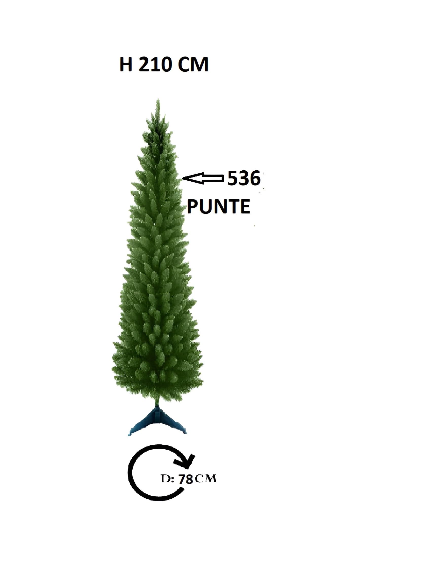 Albero di Natale Verde Slim Salva Spazio 210 cm PVC Ignifugo con Apertura Rapida ad ombrello 536 cime d78 di ingombro