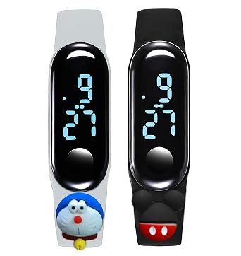Time Up Combo of 2 Cartoon Character Waterproof LED Kids Watches for Boys & Girls-M5KIDZ-WH